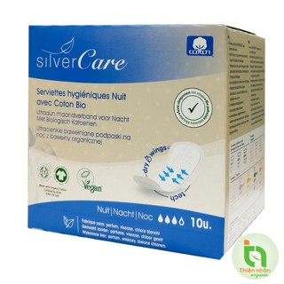 Băng vệ sinh hữu cơ siêu mỏng có cánh ban đêm Silvercare 10 miếng