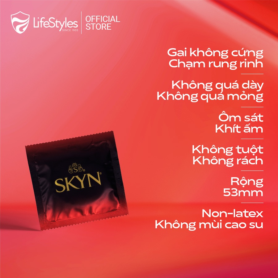 Bao cao su gân gai Lifestyles SKYN Intense, bao cao su siêu mỏng, nonlatex cao cấp H10 bcs