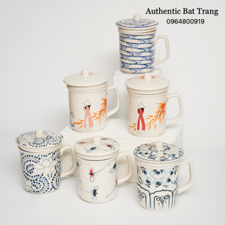 Cốc lọc trà có nắp Oanh Gia Authentic Bat Trang - Sản phẩm vẽ tay thủ công 100% (D8.5H10.5cm)