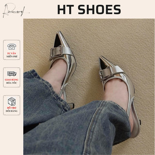 (Sẵn)Giày sandal cao gót C mũi nhọn phối khoá vuông độc lạ đế cao 5cm phong cách cá tính mới 2024 Hottrent #8396