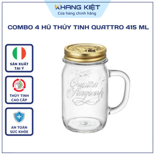 Combo 4 hũ thủy tinh nắp vặn Quattro 415ml có tay cầm