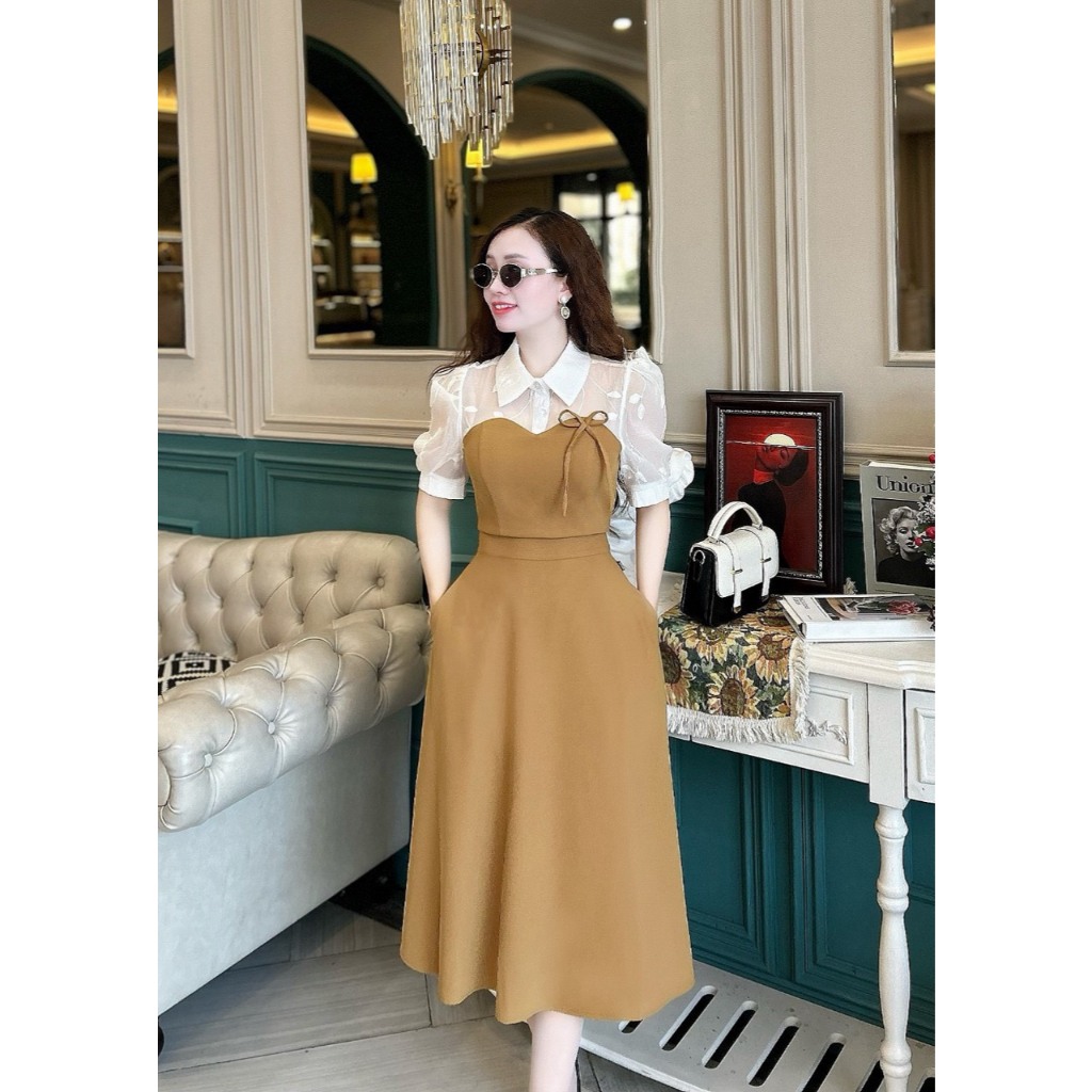 Váy xòe cổ yếm phối tơ