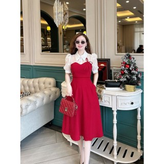 Váy xòe cổ yếm phối tơ