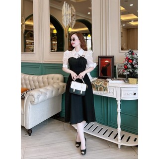 Váy xòe cổ yếm phối tơ