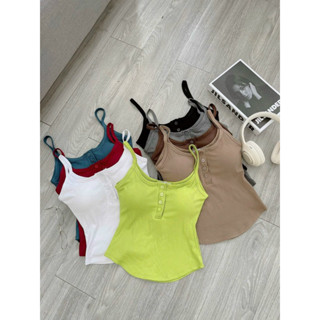 Áo hai dây nút ngực gài nút 🪢  🪢🪢🪢117 Áo hai dây body mặc hè có mút cài cúc, áo kiểu 2 dây thun mặc đi chơi sang chảnh