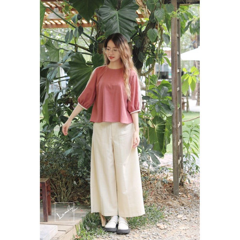 LAMLIY - Áo tay lồng đèn xẻ nút sau linen