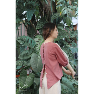 LAMLIY - Áo tay lồng đèn xẻ nút sau linen
