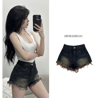 Quần short jeans lai tưa màu đậm (0Q11)- MYHANHGU