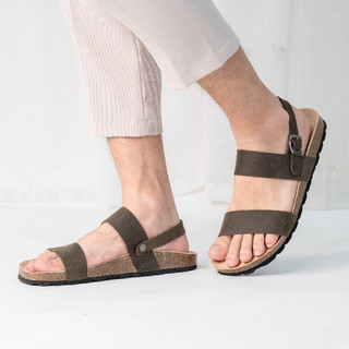 DK15 - Sandal Đế Trấu BIOLINE Official Hai Quai Ngang Da Bò Lót Pu Kem Chống Nước