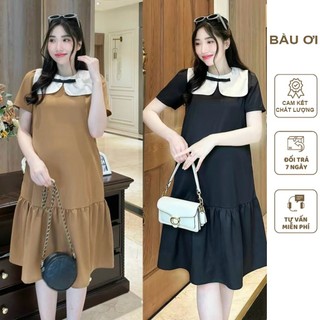 Đầm váy bầu babydoll công sở dáng suông basic cổ sơ mi cách điệu v845 - váy nữ chất mềm mát freesize