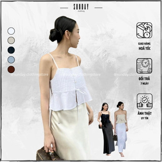 Áo Hai Dây Linen Xếp Li, Áo Croptop 2 Dây Cột Nơ Nhiều Màu Dễ Thương Sang Chảnh Vibe Top - Sunday Clothing AO023