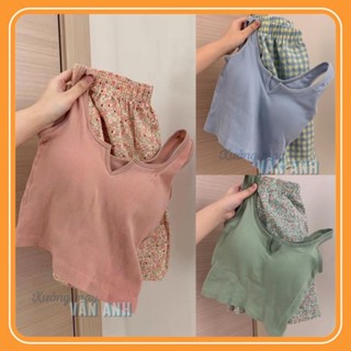 Bộ Áo Thun 3 Lỗ Có Đệm Ngực + Quần Short Ống Rộng Nhiều Màu Ulzzang