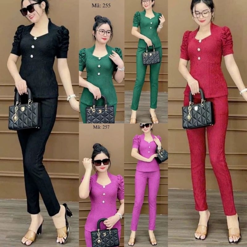 SÉT BỘ THUN XỐP CỔ TIM DỄ THƯƠNG MẶC ĐI LÀM, ĐI CHƠI ĐỀU ĐẸP.MÃ K07