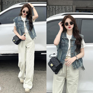 Áo khoác ngoài, Áo jeans gile Thêu Logo Sau lưng trẻ trung hothit
