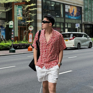 Áo Sơ Mi Nam Cuban Shirt Gucoon Vải Lụa Không Nhăn, Áo Sơ Mi Đi Biển Tay Ngắn Họa Tiết Bigsize Đỏ