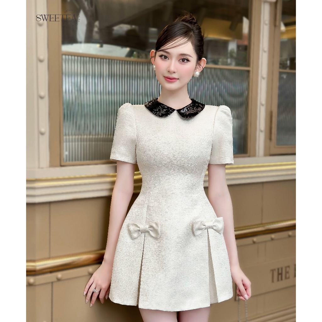 Váy dài liền thân chất tafta phối cổ điệu đà Aimee Dress - SWEETEA