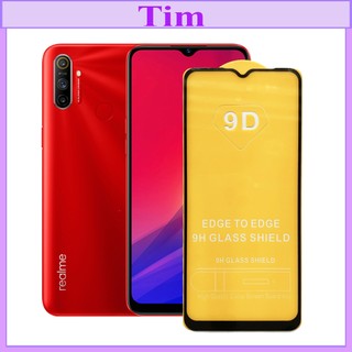 "Kính cường lực Realme C3  " 9D Full Màn Hình, Chất lượng 9H, Trong suốt,Viền Đen_Tặng kèm bộ giấy lau kính TimShop
