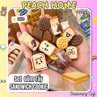 Set 4 Gôm Tẩy 3D Hình Bánh Sandwick Cookie Chocolate Cục Tẩy Họa Tiết Cute Giá Rẻ 1k Peach home