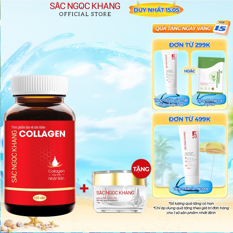 Collagen Sắc Ngọc Khang thế hệ mới 100% nguyên liệu nhập khẩu từ Nhật Bản [Hộp 120 viên]