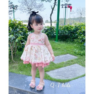 VÁY HOA THẮT NƠ HỒNG BÉ GÁI