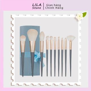 Bộ cọ trang điểm 10 cây kèm túi da cao cấp, Cọ trang điểm đa năng chuyên nghiệp lông mịn dễ tán T35