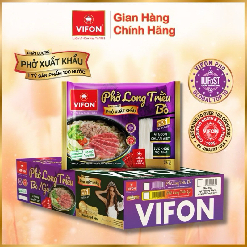 Thùng 18 gói x 75g Phở  Bò/ Gà Chất lượng xuất khẩu VIFON
