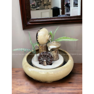 Thác nước phong thủy trang trí đài phun nước bằng sứ sáng tạo trang trí máy tính để bàn văn phòng bát vuốt Bát Tràng