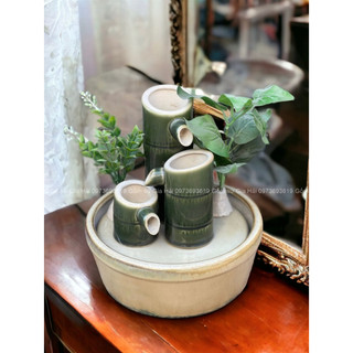 Thác nước phong thủy trang trí đài phun nước bằng sứ sáng tạo trang trí máy tính để bàn văn phòng trúc mini Bát Tràng