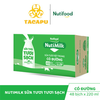 Thùng 48 Bịch Sữa tươi tươi sạch tiệt trùng Nutimilk Ít đường/ Có đường Bịch 220ml NUTIFOOD - TACAPU