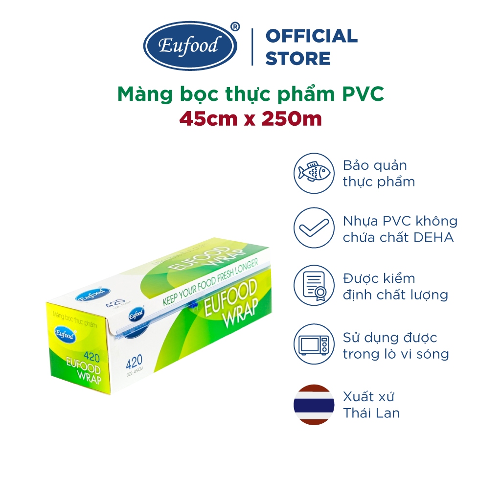 Màng bọc thực phẩm PVC ( Mwap) 9µ x 45cm x 250m Hộp 420 - EUFOOD Việt Nam