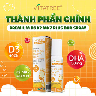 (HÀNG TẶNG)  D3K2 dạng xịt Vitatree Premium D3K2MK7 Plus DHA 20ml