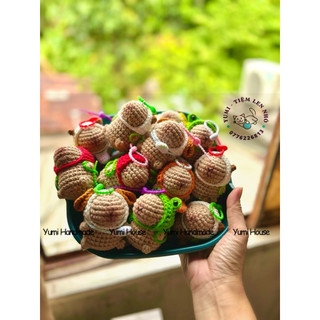Móc khoá Chuột lang Capybara nón dâu, cam, ếch, chó bằng len handmade