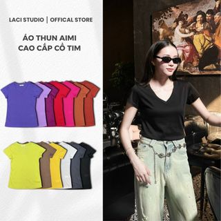 Áo Phông Giấy Aimi Hàn Quốc Cao Cấp Thiết Kế Cổ Tim Kiểu Dáng Unisex Basic Đơn Giản Dễ Phối Đồ Thời Trang Nam Nữ