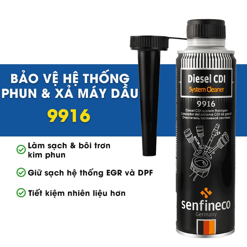 Senfineco 9916 Diesel CDI System Cleaner. Súc Rửa Hệ Thống Phun xe máy Dầu 300ml