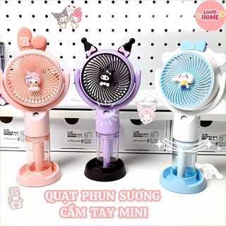 Quạt phun sương cầm tay mini, Quạt hơi nước tích điện mini kèm giá đỡ điện thoại tiện lợi