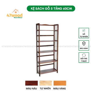 Kệ Sách 5 Tầng 60cm Gỗ Cao Su Lắp Ráp - Kệ Gỗ 5 Tầng Đa Năng 47wood