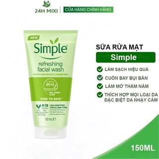 Sữa rửa mặt simple refreshing facial wash 150ml dịu nhẹ , sạch bụi bẩn , bã nhờn cho da dầu mụn, nhạy cảm chính hãng