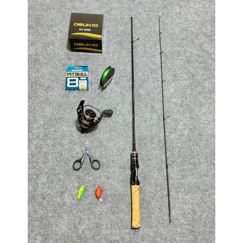 Combo Cần  UL Cán Gỗ & Máy AC2 Tặng kèm Dây PE  Kéo titan  & Nhái hơi + Cá Sắt