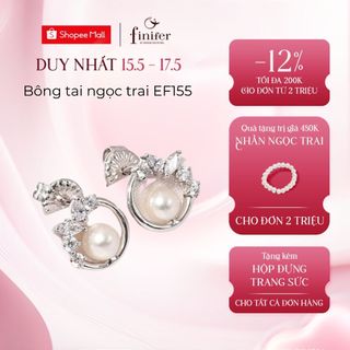 Bông tai ngọc trai thật, bạc quý kim với thiết kế tinh xảo, thanh lịch - EF155 - Finifer by Hoang Gia Pearl
