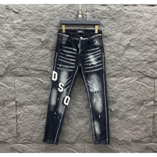  Quần jean nam đen DSQ rách xước nhẹ vẩy sơn cao cấp phong cách Boy phố trẻ trung 