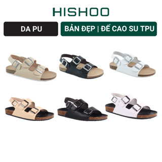 Dép giày sandal đế trấu birken đi học nam nữ unisex 2 khóa  da PU si  size 35 - 43 chính hãng Hishoo VNXK Ulzzang  S102