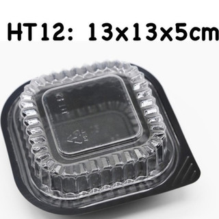 Bộ 50 hộp nhựa ht12, hộp đế đen, hộp sushi, hộp đen nắp trong, khay hộp chả giò