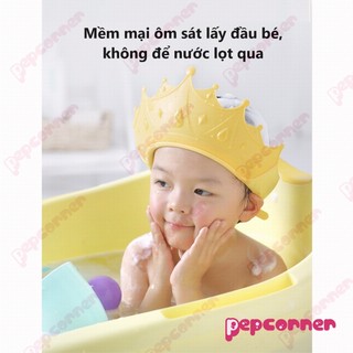 MŨ GỘI ĐẦU chắn nước bảo vệ tai và mắt hình vương miện, nón tắm có thể điều chỉnh vòng đầu, chất liệu PP + TPE cao cấp