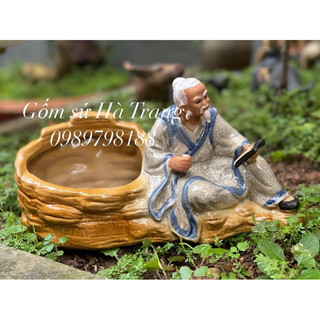 Tượng trồng cây bonsai Khổng Tử đọc sách gốm sứ Bát Tràng cao cấp