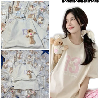 Áo Thun Nữ kem số 13 Kèm Gấu [FREESHIP]🌸Áo Phông Nữ Form Rộng Tay Lỡ Ulzzang🌸