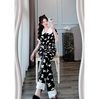 Bộ Lụa Cổ Sen Ngắn Tay Chất Liệu Lụa Mango