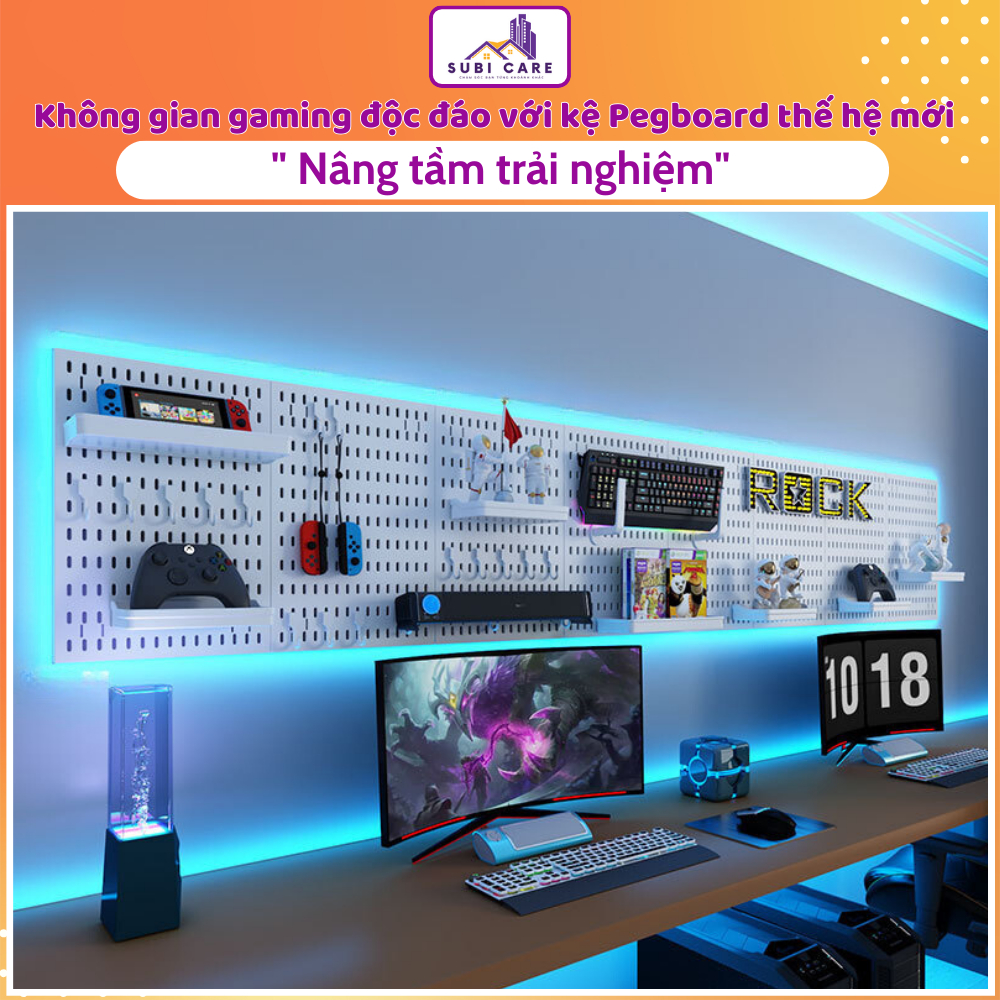 Bảng Pegboard Decor Gaming Setup, Kệ Pegboard để đồ đa năng treo tường, bảng lỗ treo đồ decor tường