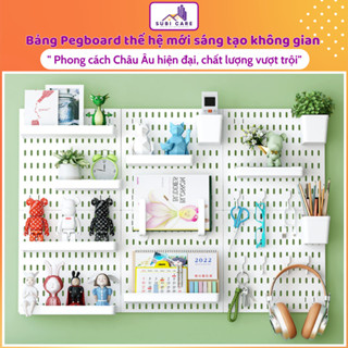 Bảng pegboard treo tường kèm phụ kiện giá khay kẹp móc để đồ đa năng, kệ dán tường không khoan đục