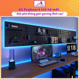 Bảng pegboard decor bàn, phòng gaming để đồ đa năng treo tường, bảng treo đồ đục lỗ decor tường