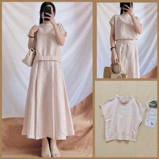Áo linen kiểu cổ trụ chất liệu linen màu hồng nhạt a423 tymlic